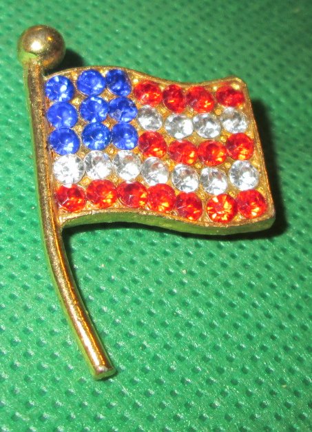 Patriotic US FLAG rhinestones red white & blue lapel PIN 1.5"