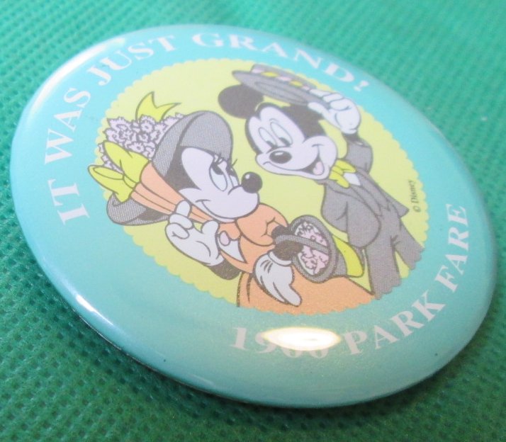 Disney 1900 PARK FARE Mickey & Minnie JUST GRAND button PIN